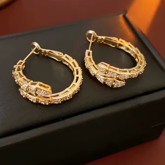Serpentine Gold  Hoop Earrings - Picture 8 of 8